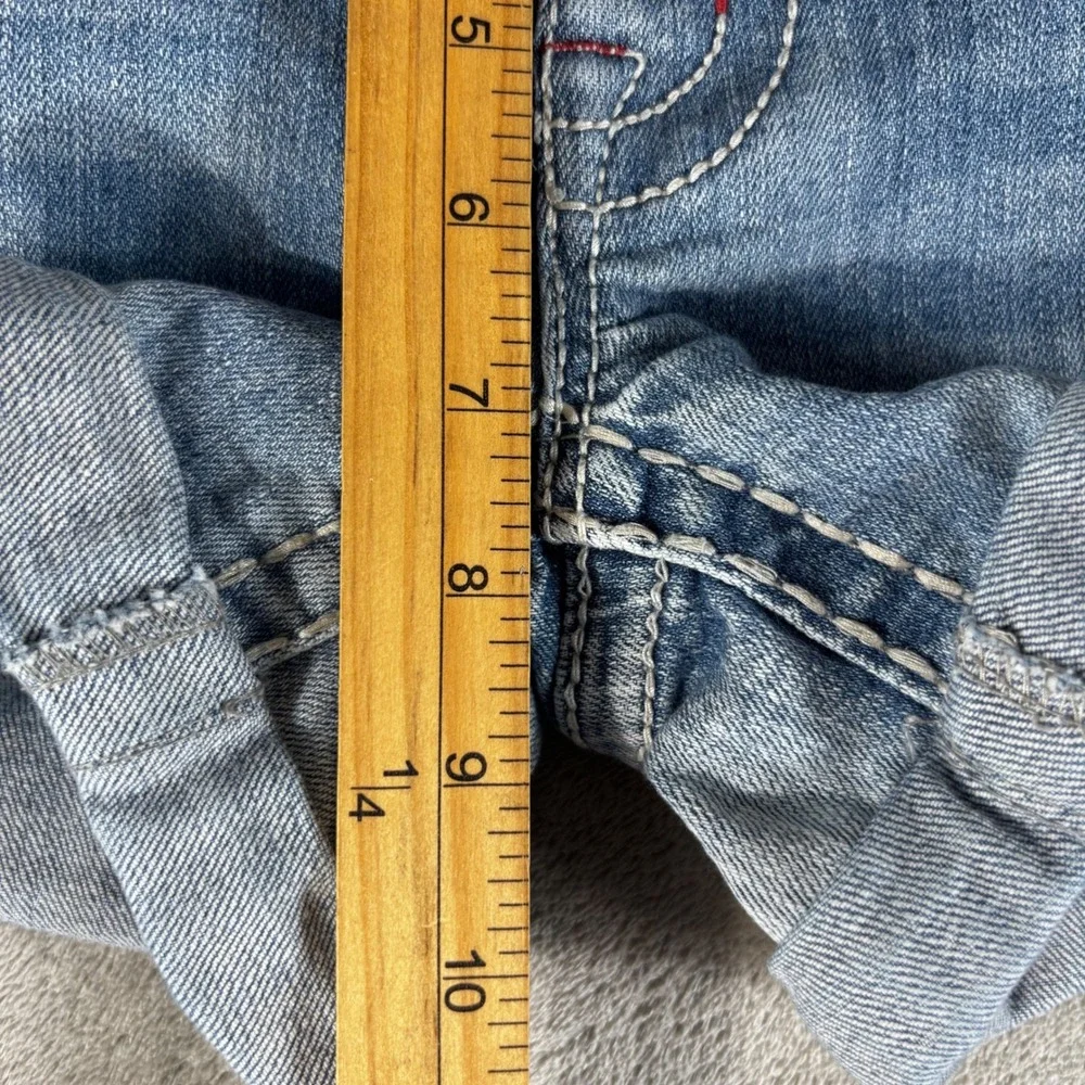 Paisley Sky Denim Shorts Womens 8 Blue Star‎ Flap Pockets Contrast Stitch